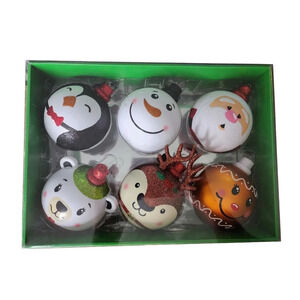 (6) CG Hunter Glitter Christmas Ornament 4" Penguin Snowman Gingerbread Santa